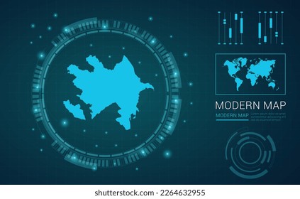 Azerbaijan map of blue digital frame Futuristic Sci Fi Modern User vector HUD, GUI, UI interface.