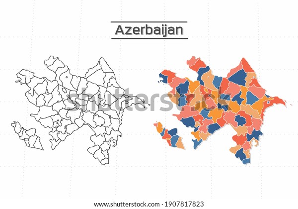 Azerbaijan map city vector\
divided by colorful outline simplicity style. Have 2 versions,\
black thin line version and colorful version. Both map were on the\
white background.