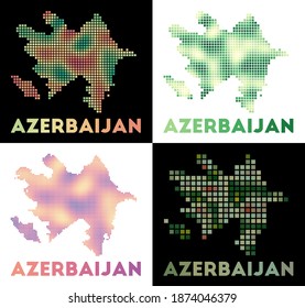 Mapa de Azerbaiyán. Colección del mapa de Azerbaiyán en estilo punteado. Las fronteras del país están llenas de rectángulos para su diseño. Ilustración vectorial.