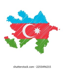 Azerbaijan map color hand drawn sketch. Vector concept illustration flag, scribble map. Country map for infographic, brochures and presentations isolated on white background. Vector illustration.