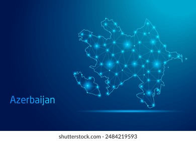 Azerbaijan map - concept of communication technology, graphic of low poly.