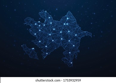 Conexión a mapa de Azerbaiyán. Resumen Tecnología Digital 3D Mesh Línea de red poligonal, área de diseño, punto y estructura en fondo oscuro. EPS10 de ilustración vectorial.