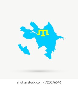 Azerbaijan map in Crimean Tatars flag colors, editable vector.