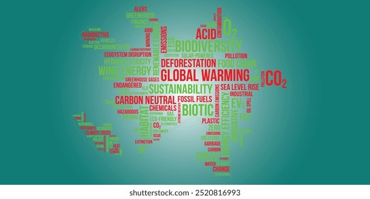 Azerbaijan Map Described with Environmental Phrases and Words. Environmental and Ecological Concept.