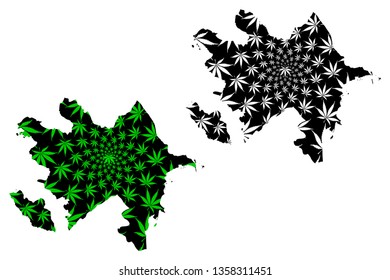 Azerbaijan - map is designed cannabis leaf green and black, Republic of Azerbaijan map made of marijuana (marihuana,THC) foliage,