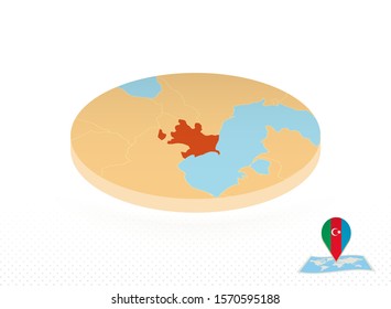 Azerbaijan map designed in isometric style, orange circle map of Azerbaijan for web, infographic and more.