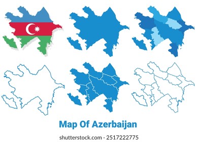 Azerbaiyán Mapa con la bandera y el esquema plano conjunto de Ilustración vectorial