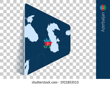 Aserbaidschan Karte und Flagge auf transparentem Hintergrund. Aserbaidschan auf der blauen Vektorkarte hervorgehoben.