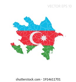 Azerbaijan map with flag and shadow isolated on white background. Vector illustration EPS10.