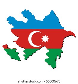 Azerbaijan map flag with shadow on white illustration