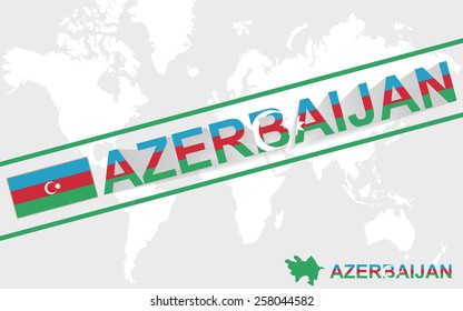 Azerbaijan map flag and text illustration, on world map 