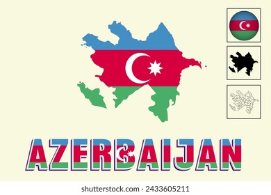 Azerbaijan map and Azerbaijan flag vector drawing