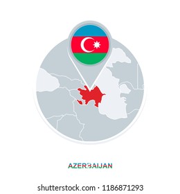 Azerbaijan map and flag, vector map icon with highlighted Azerbaijan