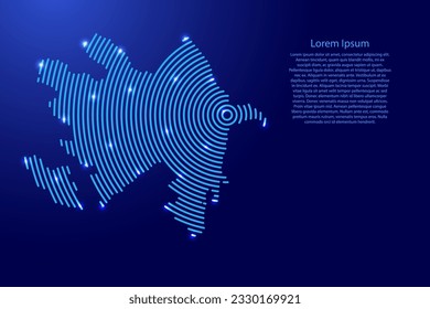 Azerbaijan map from futuristic concentric blue circles and glowing stars for banner, poster, greeting card