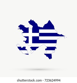 Azerbaijan map in Greece flag colors, editable vector.