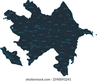 Azerbaijan map high detailed with administrative divide by state, capital cities names, outline simplicity style. Vector illustration EPS10.