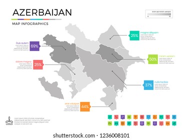 Azerbaijan map infographics with editable separated layers, zones, elements and district area in vector