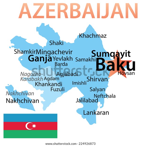 Azerbaijan Map Largest Cities Text Scaled Stock Vector (Royalty Free