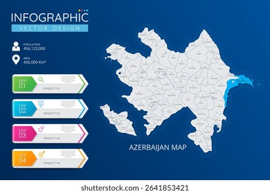 Azerbaijan map with location pointer marks. High detailed country map with division, cities and capital infographic template. Vector illustration EPS10