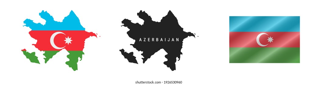 Azerbaijan. Map with masked flag. Detailed silhouette. Waving flag. Vector illustration isolated on white.
