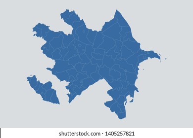 Azerbaijan map on gray background vector, Azerbaijan Map Outline Shape Blue on White Vector Illustration, Map of Asia. Symbol for your web site design map logo. app, ui, eps10.