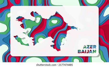Azerbaijan Map with Paper Cut Waves Background Shape perfect for Greeting Card, Desktop Wallpaper, and Banner