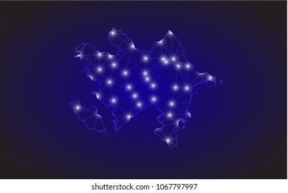 Azerbaijan map of polygonal mosaic lines, rays and space stars of vector illustration.