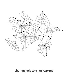 Azerbaijan map of polygonal mosaic lines, rays and dots vector illustration. 