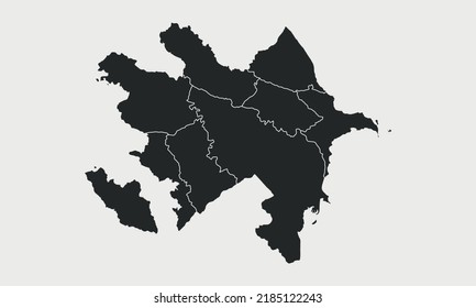 Aserbaidschan-Karte mit Regionen, Provinzen einzeln auf weißem Hintergrund. Übersicht über Aserbaidschan. Vektorgrafik