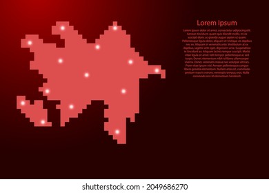 Azerbaijan map silhouette from red square pixels and glowing stars. Vector illustration.