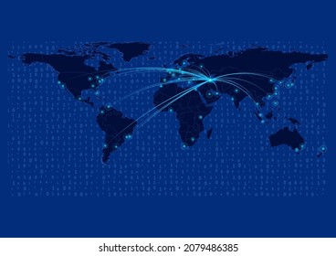 Azerbaijan map for technology or innovation or export concepts. Connections of the country to major cities around the world. File is suitable for digital editing and prints of all sizes.