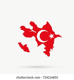 Azerbaijan map in Turkey flag colors, editable vector.