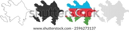 Azerbaijan map in various style outline, grey, flag color, and dotted