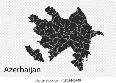 Azerbaijan map vector, black color. isolated on transparent background