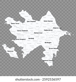 Azerbaijan map vector illustration on white background. Map have all province and mark the capital city of Azerbaijan isolated on transparent background. Vector.