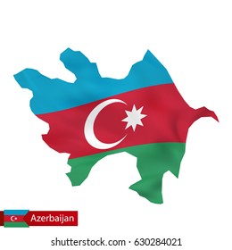 Azerbaijan map with waving flag of country. Vector illustration.