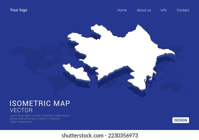 Azerbaijan map white on dark blue background 3d isometric vector illustration.