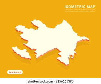Azerbaijan map white on yellow background with 3d isometric vector illustration.