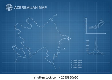 Azerbaijan Map - World Map International vector template with outline style and white color isolated on blueprint background - Vector illustration eps 10