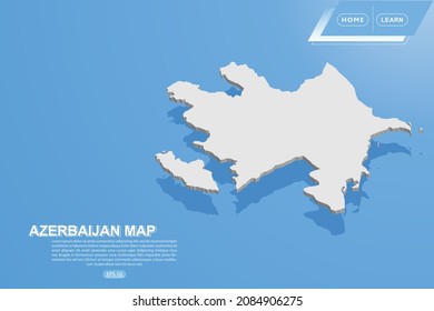 Mapa de Azerbaiyán - Mapa mundial de la plantilla vectorial internacional con estilo isométrico que incluye sombra, color blanco sobre fondo azul para el diseño, sitio web, infografía - Ilustración vectorial eps 10