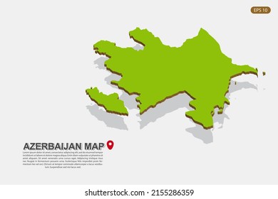 Mapa de Azerbaiyán - Mapa mundial de la plantilla vectorial internacional con estilo isométrico que incluye sombra, color verde y marrón aislado en fondo blanco para el diseño - Ilustración vectorial eps 10