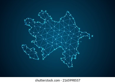 Azerbaijan Map - World Map mash line and point scales on blue technology background. Wire Frame 3D mesh polygonal network line, design sphere, dot and structure -  Vector illustration eps 10