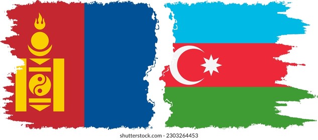 Azerbaijan and Mongolia grunge flags connection, vector
