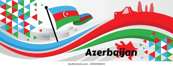 AZERBAIJAN national day banner with map, flag colors theme background