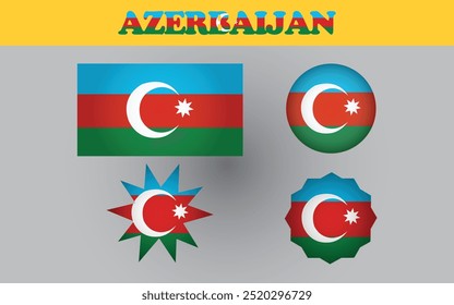 Azerbaijan national flag vector featuring blue, red, green stripes with crescent and star symbols.