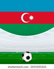 Azerbaijão Tema Nacional de Futebol, Estádio e Bola de Futebol. Jogo de futebol no Azerbaijão. Ideal para uso em promoções de eventos esportivos, projetos temáticos de futebol e anúncios de torneios.