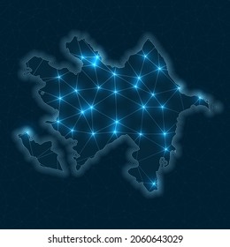 Azerbaijan network map. Abstract geometric map of the country. Digital connections and telecommunication design. Glowing internet network. Powerful vector illustration.