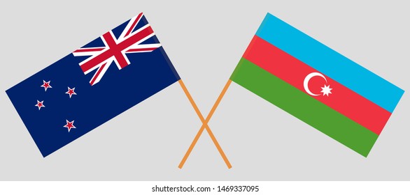 Azerbaijan and New Zealand. Crossed Azerbaijani and New Zealand's flags