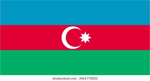 Azerbaijan official flag vector with standard size and proportion. National flag emblem with accurate size and colors.