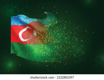 Azerbaiyán, sobre la bandera del vector 3d sobre el fondo verde con polígonos y números de datos
